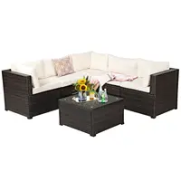 Patiojoy 6PCS Patio Rattan Furniture Set Sectional Cushioned Sofa Deck Beige  HW68449WH+