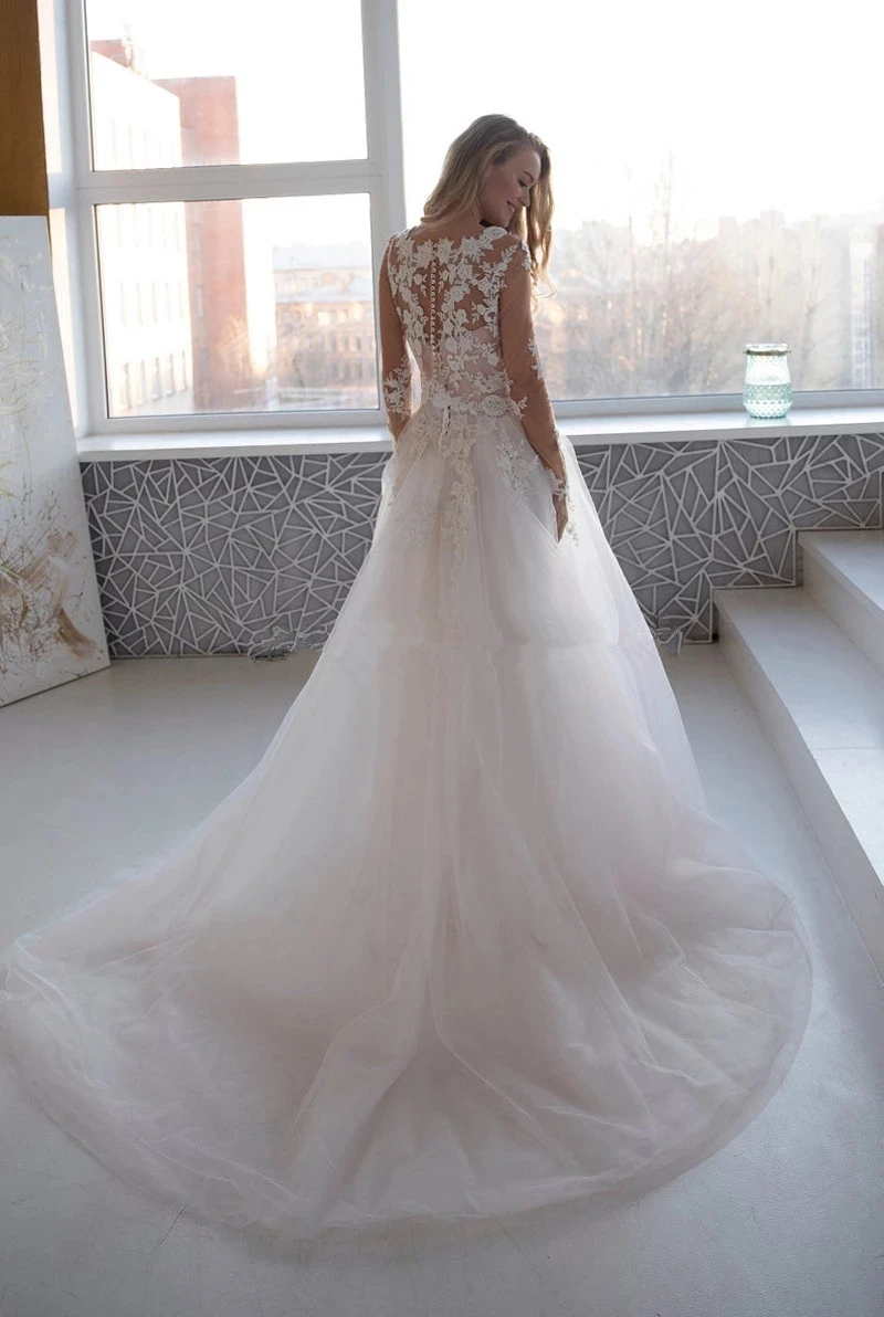 Женское свадебное платье с длинными рукавами и круглым вырезом | Свадьбы