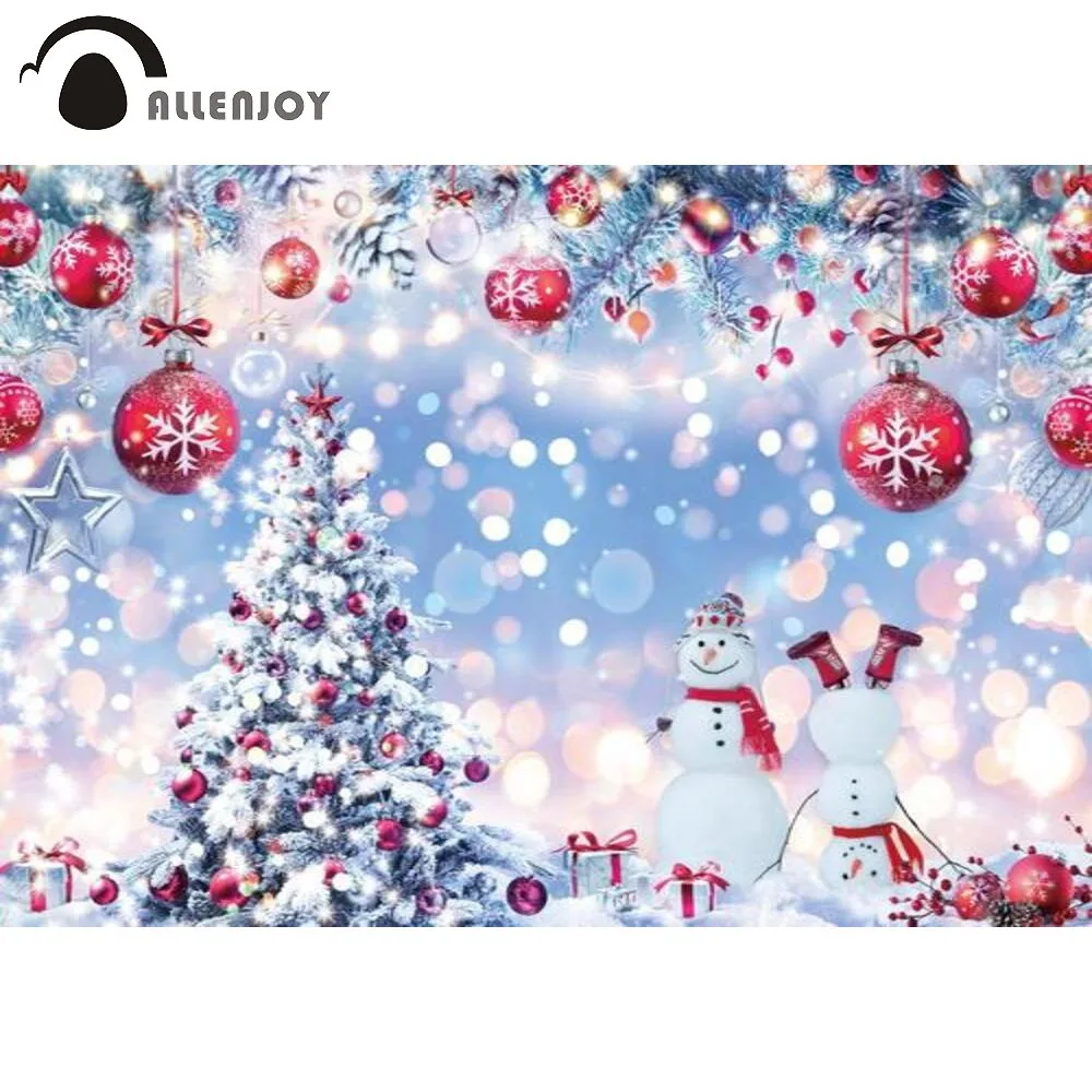 

Фон для фотосъемки Allenjoy с изображением рождественской елки, снеговика, дня рождения