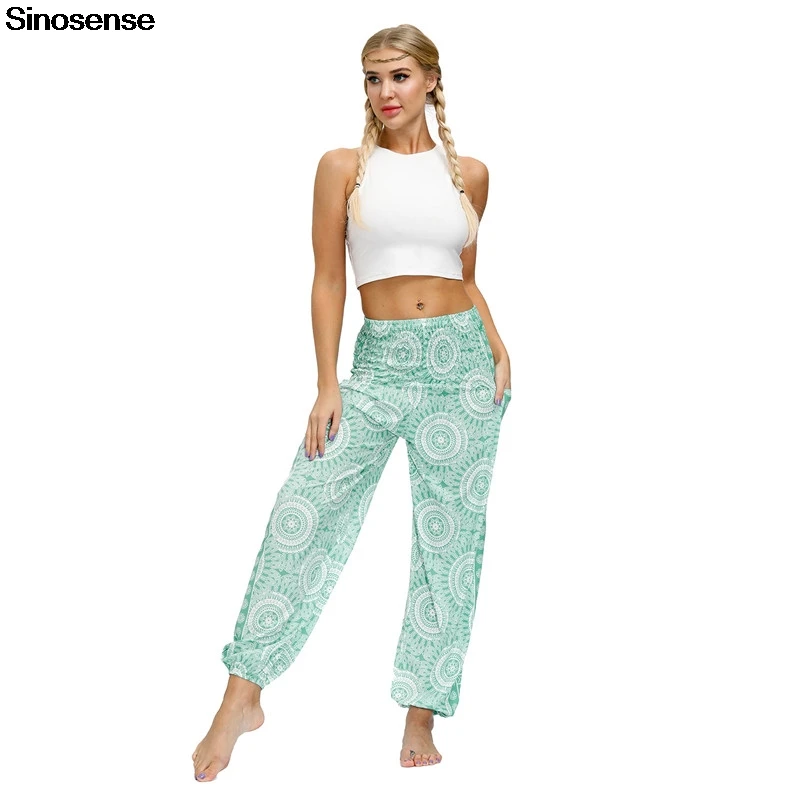 Летние женские шаровары Boho богемные спортивные штаны с высокой талией Свободные