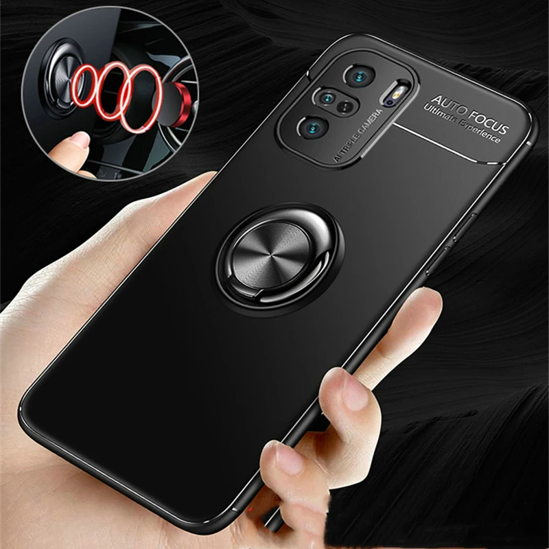 

Soft Silicone Magnetic Ring Holder Shockproof Case For POCO F3 Phone Case Metal Bracket TPU Back Cover For Redmi K40 Pro Plus
