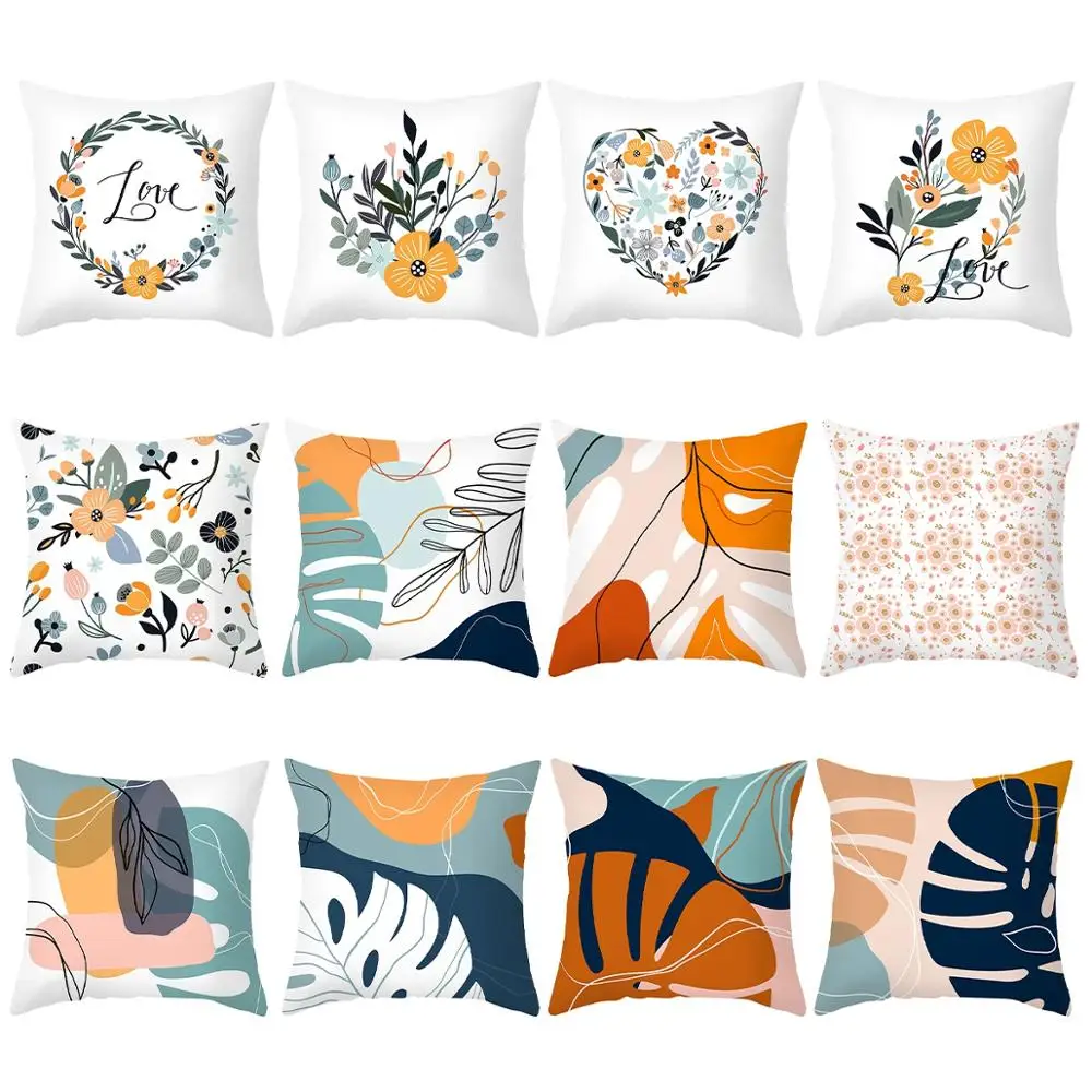 

QIFU Leaves Flower Floral Cushion Cover 45x45 cm Polyester Nordic Decorative Pillow Cover Throw Pillow Case Home Decor Sofa Bed