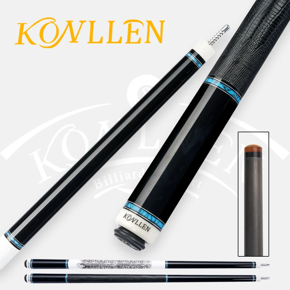 

KONLLEN Carbon Cue 12.4mm Tip Carbon Fiber Black Technology Shaft 3/8*8 Radial Pin Joint Blue Turquoise Mosaic Leather Grip Kit