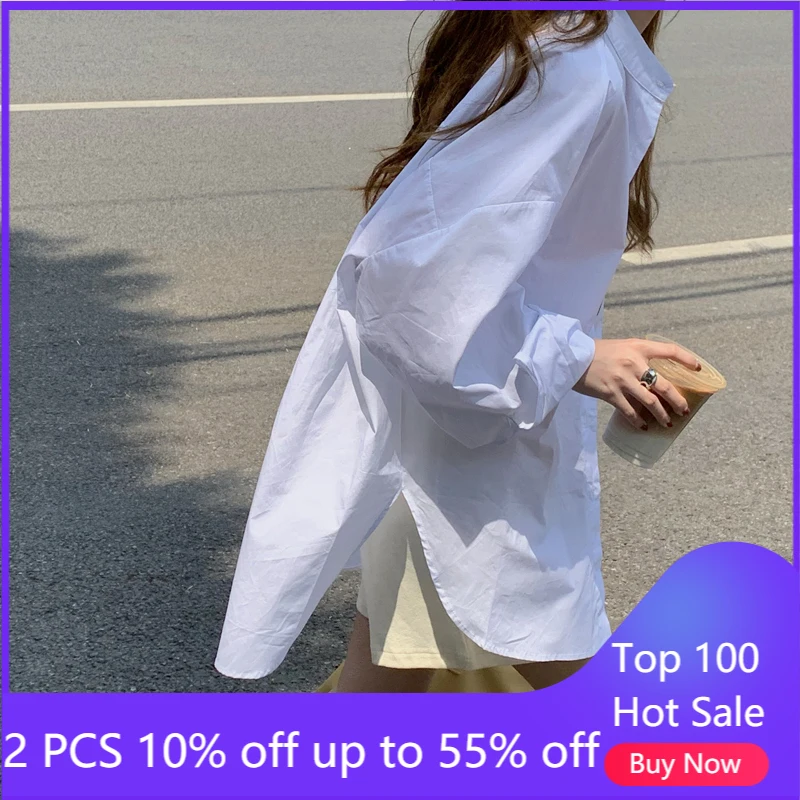 Женская рубашка с длинным рукавом осень 2021 белые свободные повседневные