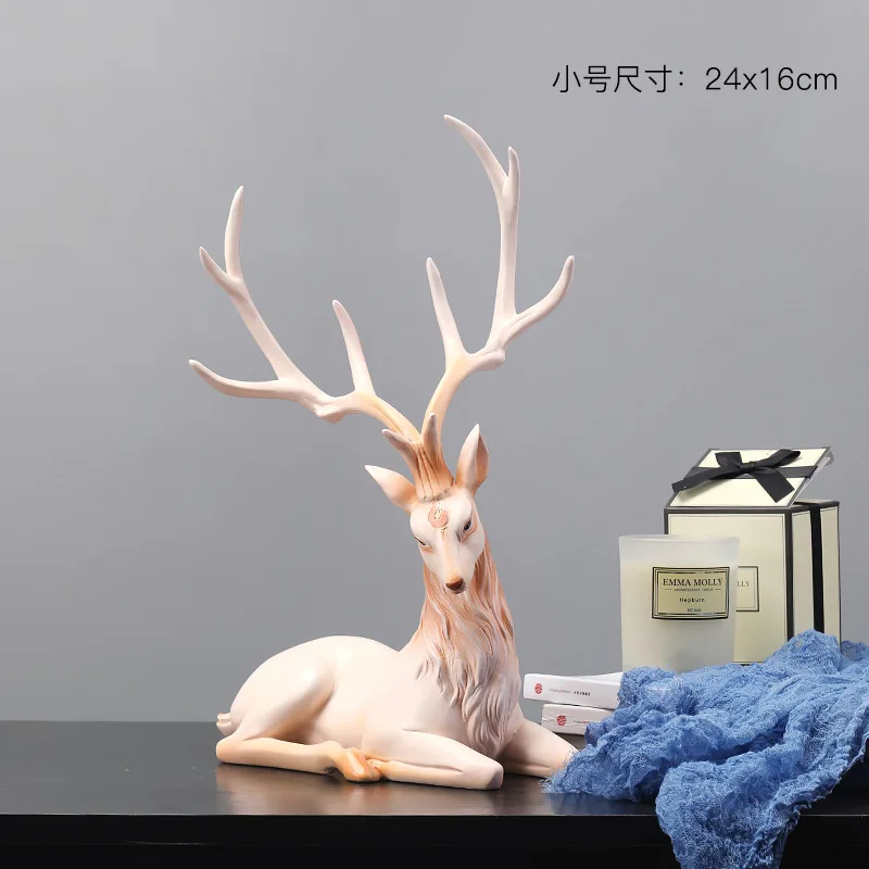 

European Style Elk Resin Animal Statue Livingroom Table Furnishing Crafts Desktop Sculpture Home Decor
