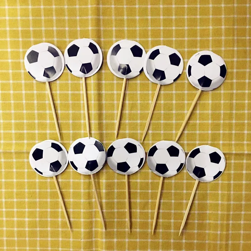 10pcs cake toppers Вечерние одноразовые столовые приборы с героями мультфильмов, футбольные флаги, коробки для конфет, подарочные пакеты для дня рождения, Детские вечерние украшения - Цвет: 10pcs cake toppers