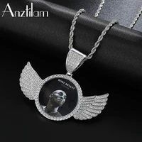 luxury custom made photo with crystal angel wings pendants necklaces gold colors aaa cubic zircon mens hip hop jewelry