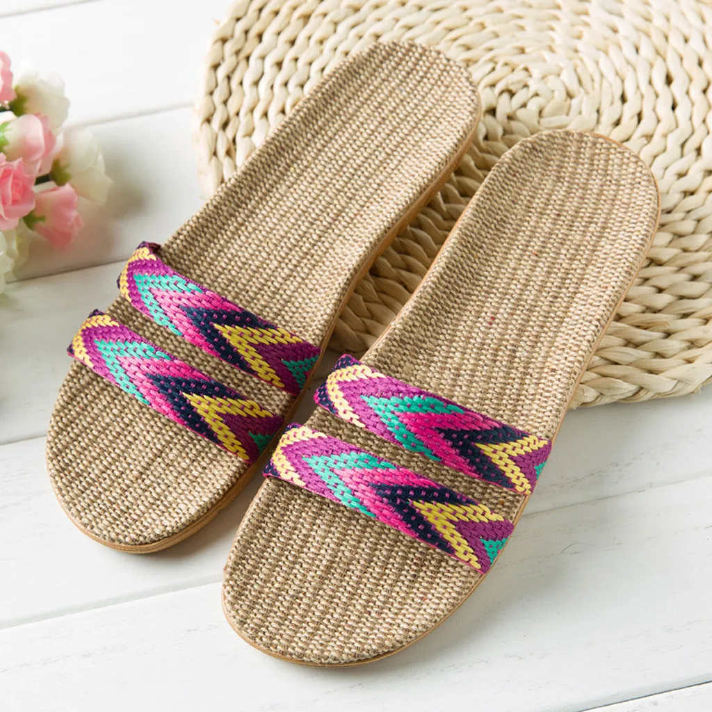 

New Summer Women's Slippers Linen Flip Flops Beach Sandals Bathroom Slides Non-slip Slippers Shoes Flip Flops Home Indoor 2021
