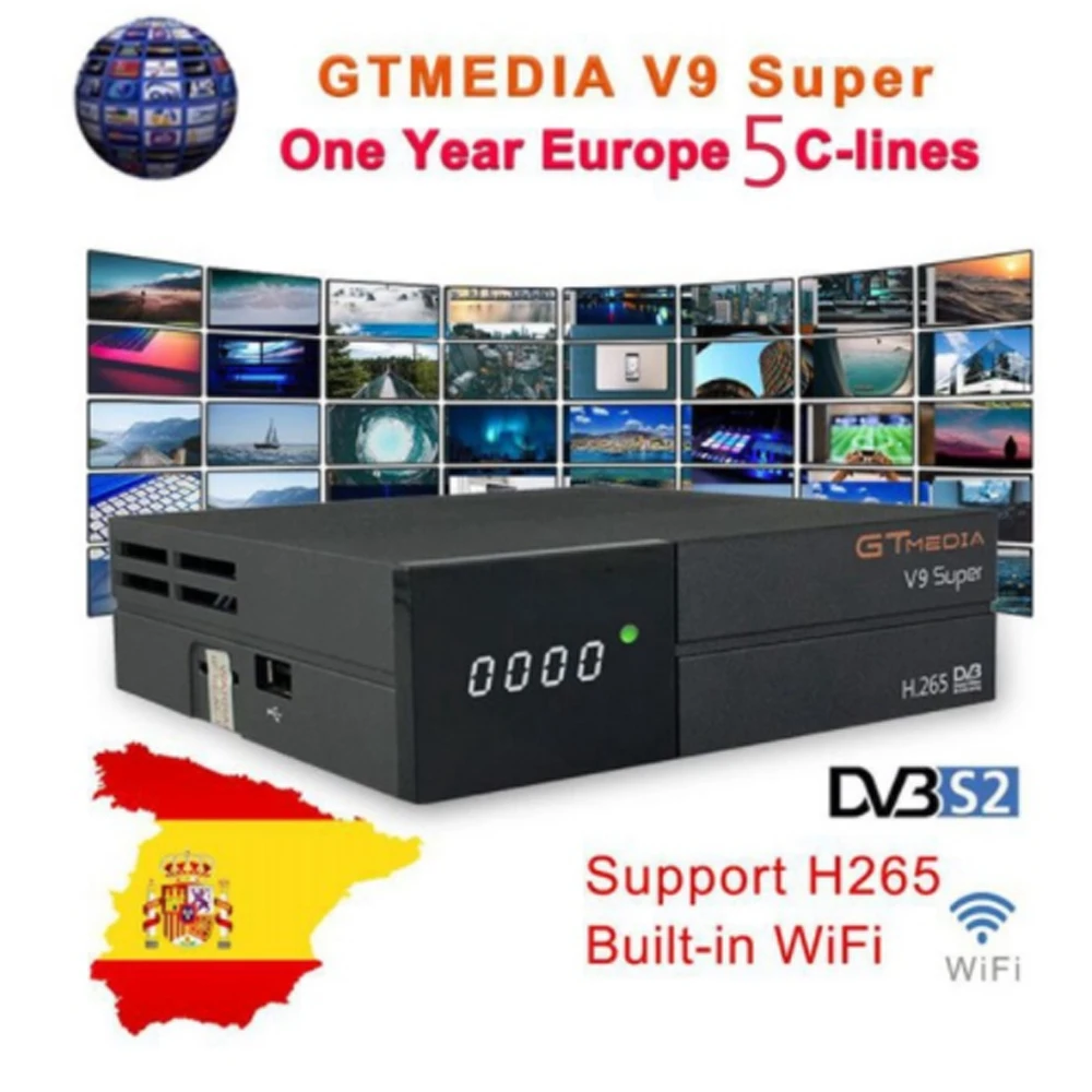 Супер Спутниковый ресивер Gtmedia V9 с 2 летним Cccam Cline Freesat V9 встроенный wifi такой же как Gtmedia V8 Nova - Цвет: V9 Super with 5 Line