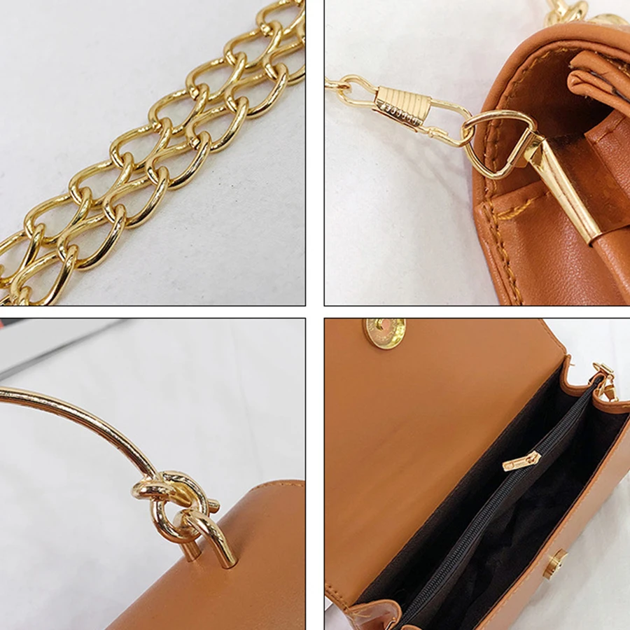 

Casual Solid Color Chain Shoulder Crossbody Bags for Women 2021 Metal Handle Women's Handbag PU Leather Purse Messenger Bag Lady