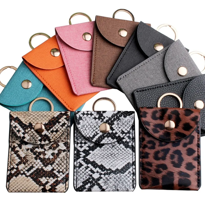 Fashion Leopard Print PU Function Card Case Business Card Holder Men Women Credit Card Bag ID Card Key Wallet With Keychain