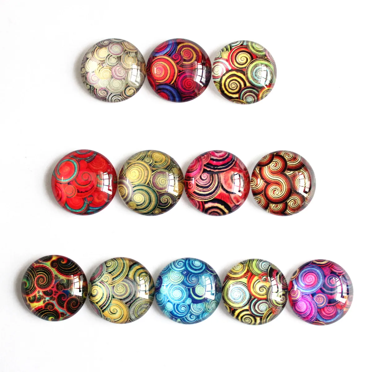 

From 8mm to 30mm Random Mixed Round Spiral Flowers Eyes Cabochons Pattern Glass Flatback Photo Base DIY Making Accessories Pair