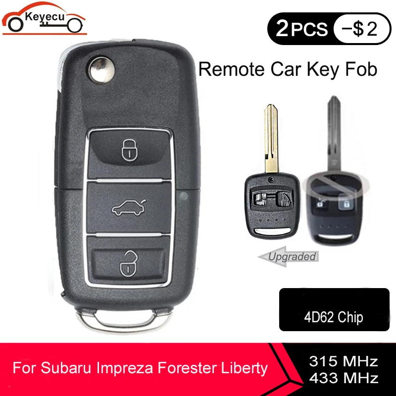 

KEYECU Updated Flip Remote Auto Car Key Fob 2 Buttons 315 / 433MHz 4D62 Chip for Subaru Impreza Forester Liberty Outback