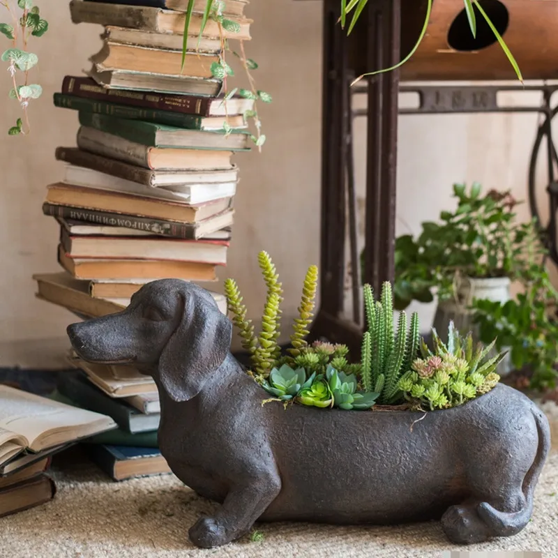baratas Europeu Bonito Animal De Estimação Retro Cães Vaso De Flores Animal órgão Floral Dos Desenhos Animados Filhote De Cachorro Planta Arte Casa Planta Decoração Do Jardim Ao Ar Livre