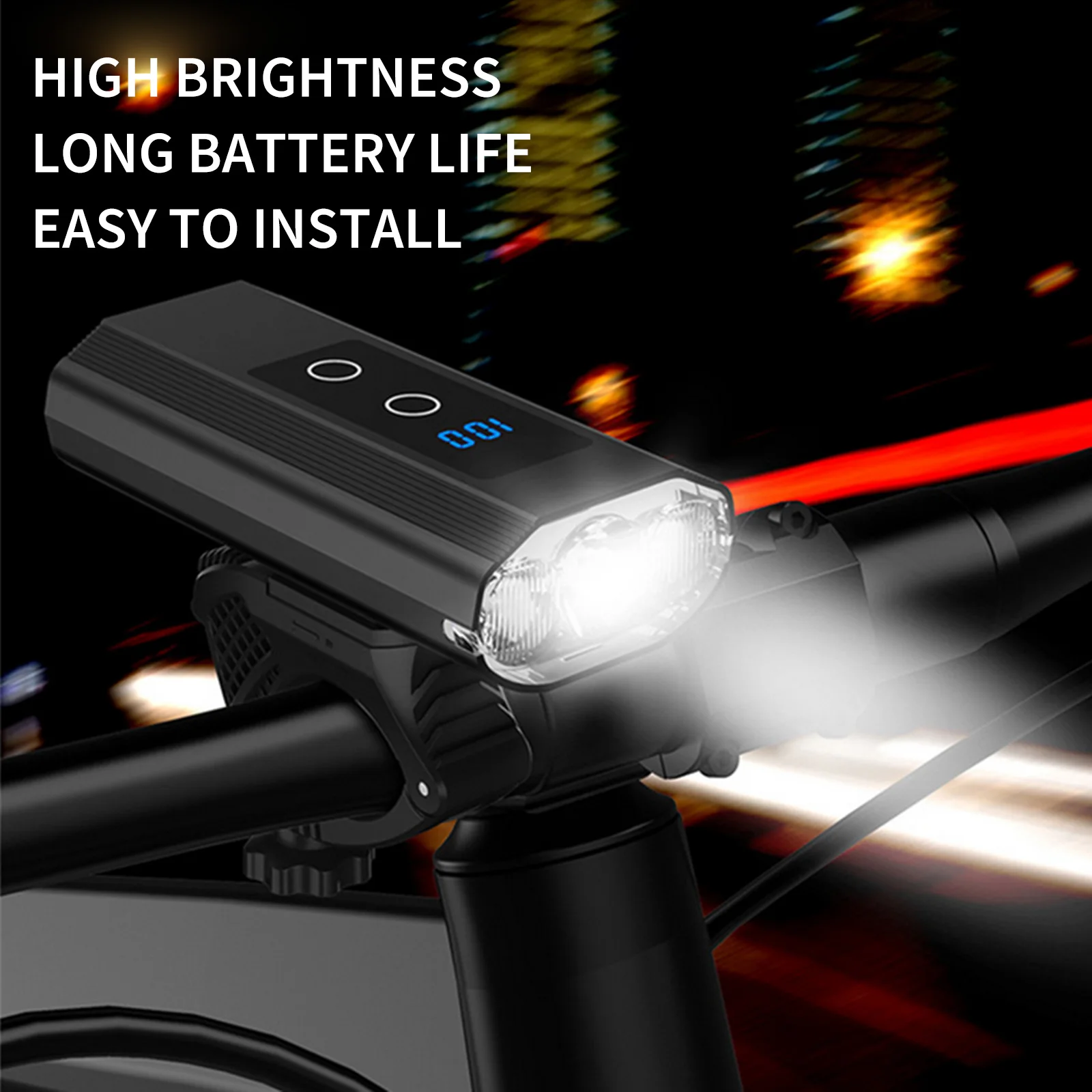 

Bicycle Front Light Night Safe Riding Bright Waterproof Bike Headlight 300m Lighting Distance Aluminum Handlebar Mount Rechargea