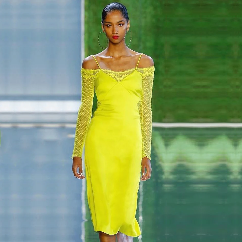 Женское платье на тонких бретельках Adyce желтое Клубное облегающее без рукавов