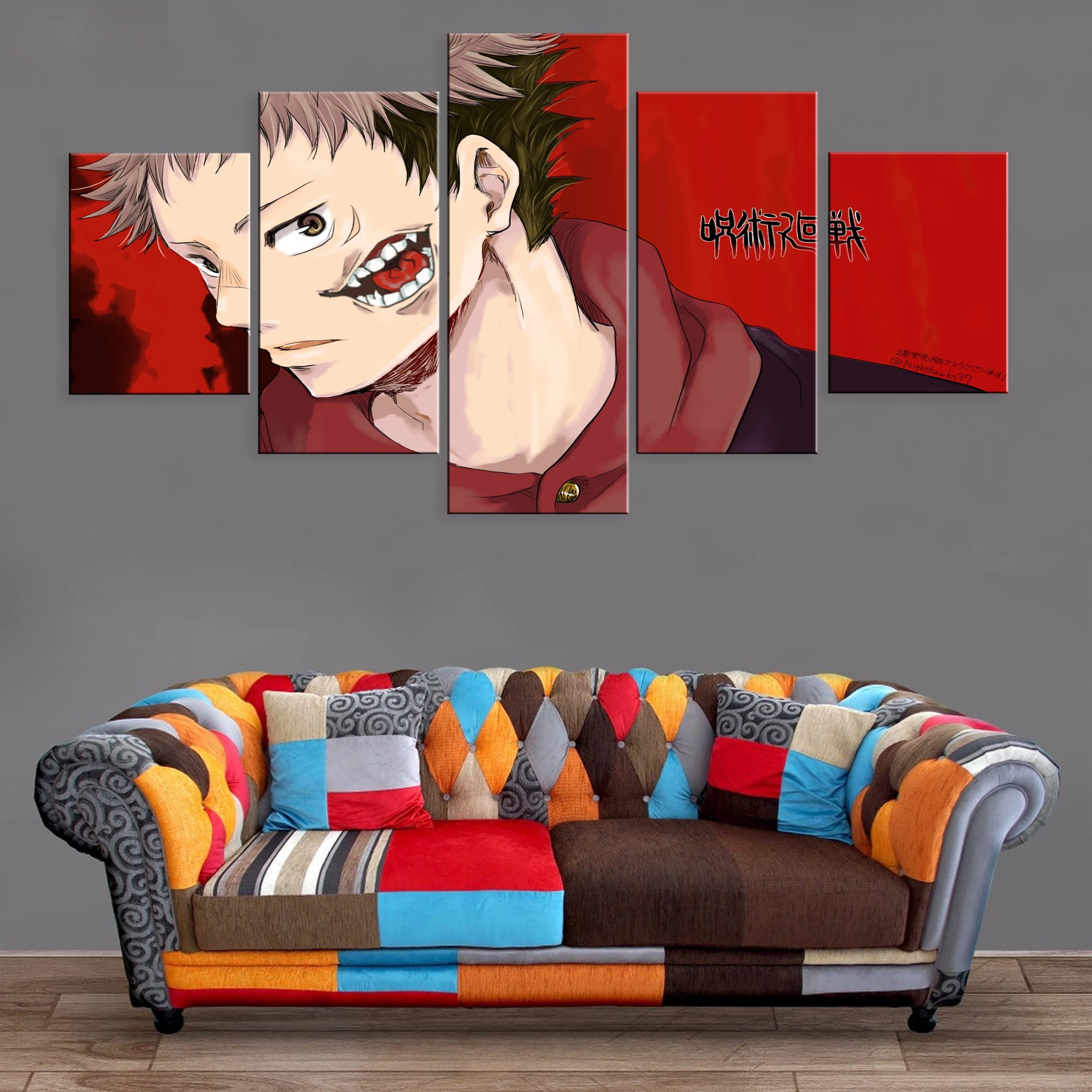 

Anime Jujutsu Kaisen 5 Pieces Canvas Paintings On The Wall Poster Decoration Modern Oil Home Framework Modular