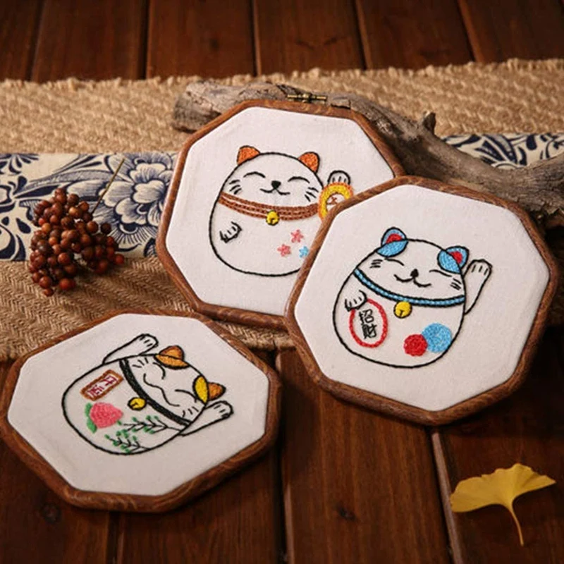 

4PCS Octagon Embroidery Hoops Imitated Wood Cross Stitch Hoop Set Display Frame for Art Craft Handy Sewing and Hanging