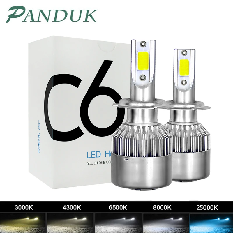 PANDUK Led Car Headlight H7 LED H4 Bulb H1 H3 H11 9005 5202 9006 9004 9007 9012 3000K 4300K 6000K 8000K Auto Lamps Fog Lights C6