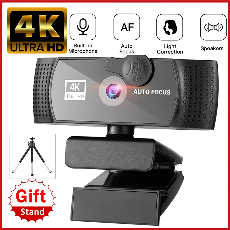 Веб-камера 4K Autofoucs, веб-камера 1080P, компьютер веб-камеры с USB 2K, полная веб-камера с микрофоном, крышка конфиденциальности для Youtobe - изображение