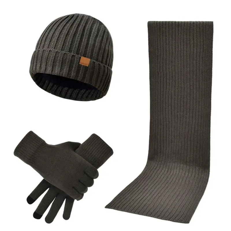 

Mens Womens 3 In 1 Winter Warm Ribbed Knit Beanie Hat Long Scarf Touch Screen Gloves Gift Set Cap Mittens Neck Shawl