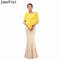 janevini 2020 yellow faux fur stoles winter warm black evening prom dress fake fur bridal shawl wraps jacket bolero mariage cape