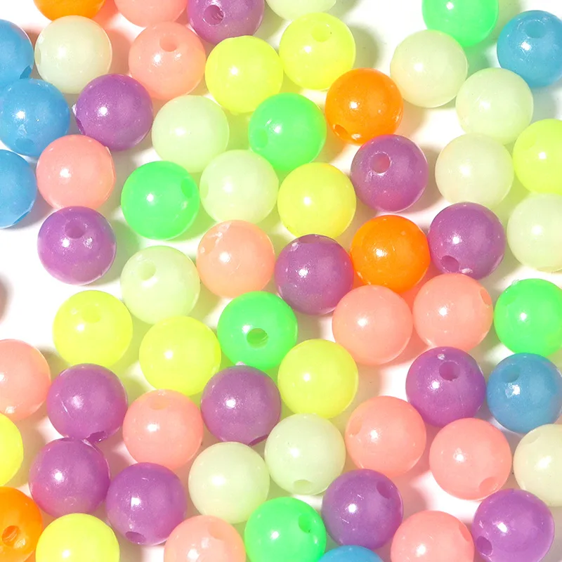 

100pcs Macaron Color Round Beads Translucent Acrylic Luminous Straight Hole Beaded Accessory Material for Making Gifts Friends