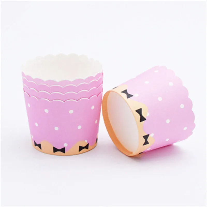  50Pcs Pink Bow Muffin Cupcake Paper Cup Wedding Birthday Party  Cupcake Liner Baking Cup Cases Muffin Decorating Wrapper Tray