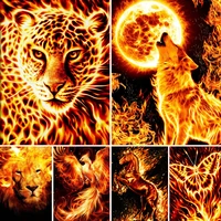 5d diy diamond painting flame animals lion wolf cross stitch kit full drill embroidery mosaic art picture of rhinestones sale