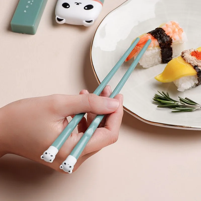 Переносной набор столовых приборов Kawaii Panda палочки ложка силиконовая посуда из