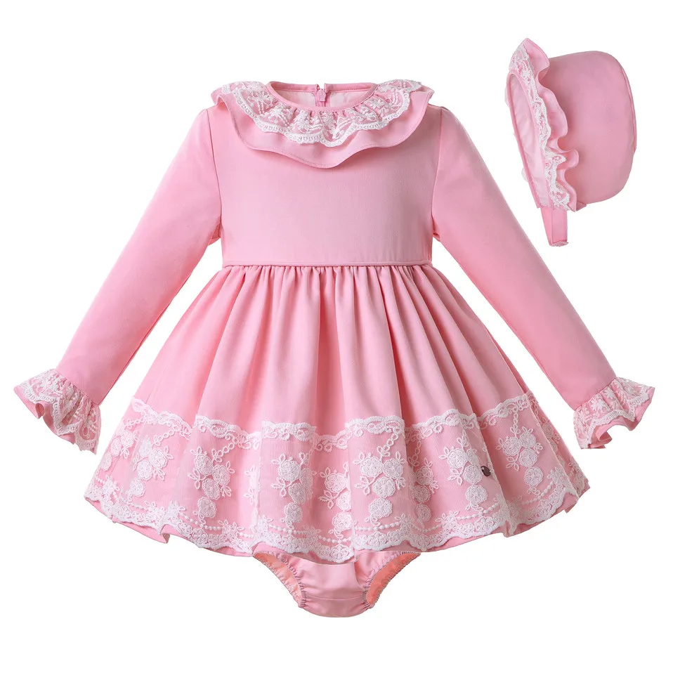 Pettigirl/одежда для малышей розовое вязаное Пышное Платье + штаны шапочка