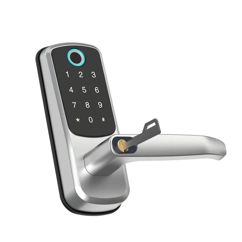 

New Electronic Security Smart Bluetooth App WiFi Digital Code IC Card Biometric Fingerprint Door Lock on Wooden Door for Home