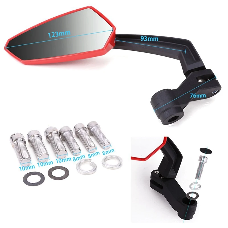Universal Motorcycle Rearview Mirror with M8 M10 Clockwise and Counterclockwise Threaded Bolts ATV Moped Scooter Cruiser Roller |
