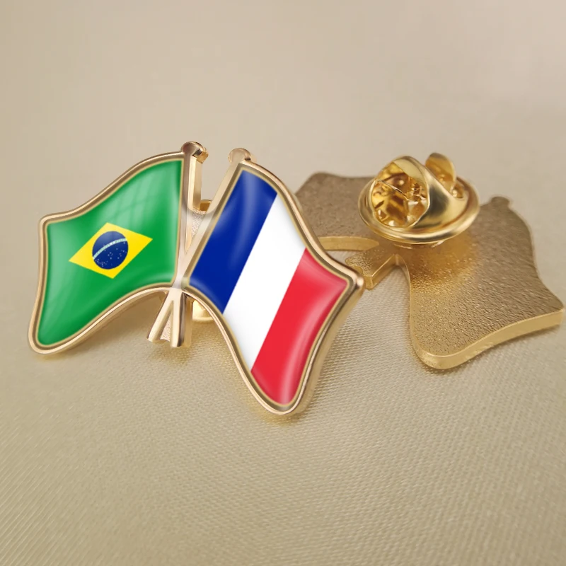 

Brazil and France Crossed Double Friendship Flags Lapel Pins Brooch Badges