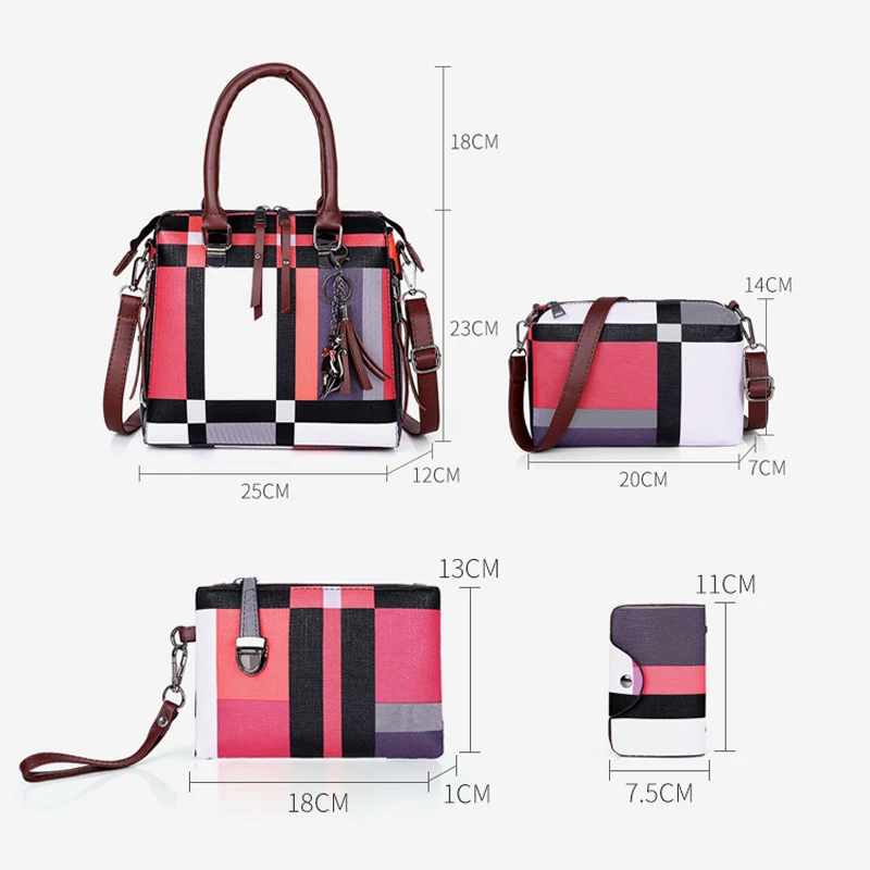 2021 Luxury Handbags Plaid Pattern Women Bags Designer Tassel Purses Handbags 4 Sets/Pieces Bags Composite Female Bolsa Feminina