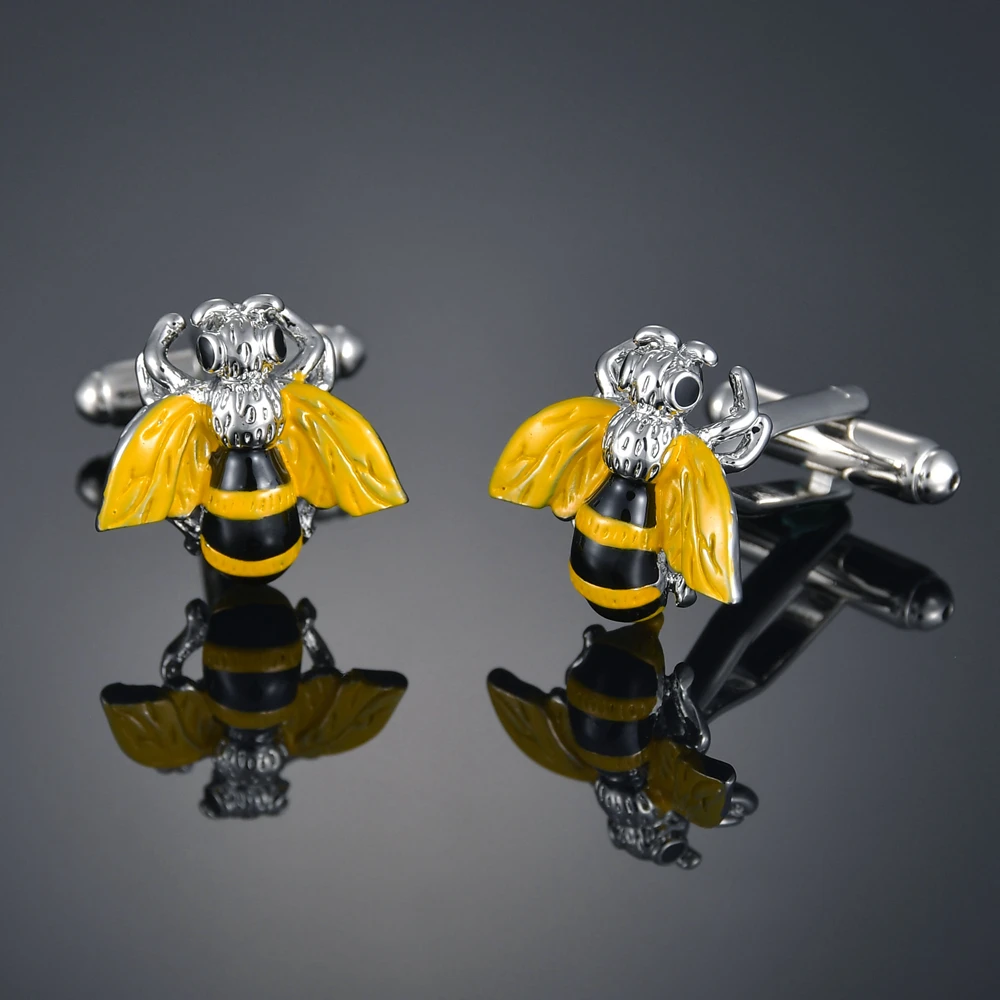 Модные запонки из желтой пчелы французские рубашки с длинными рукавами шипами и