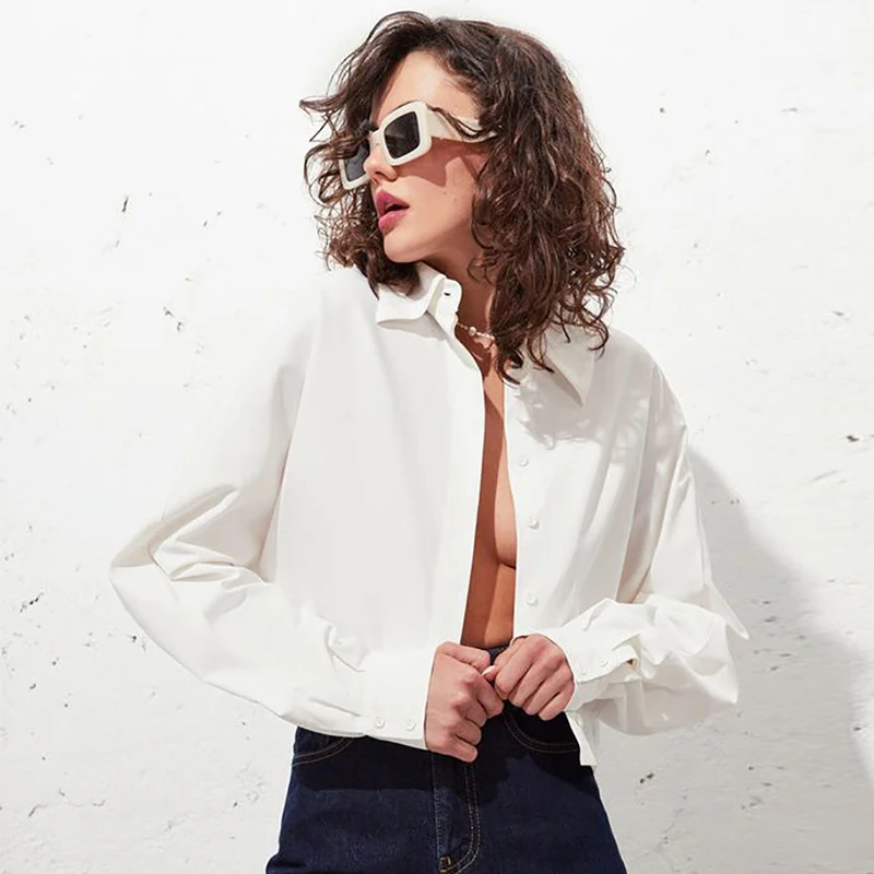 

Fashion Autumn Women's Shirt Jackets Pure Color Turn-Down Collar Long Sleeve Single-Breasted Thin Short Coats OL Causal Tops