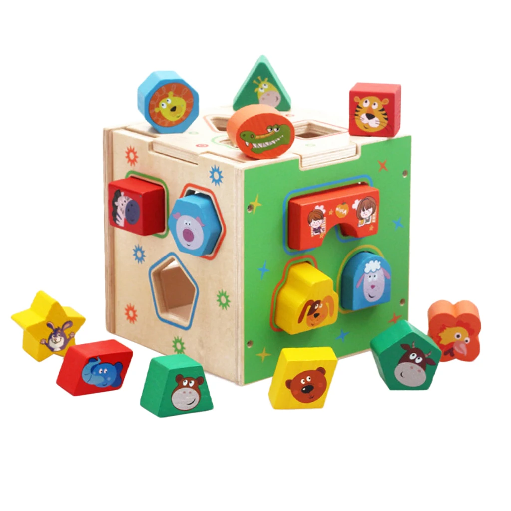 

Baby Toddler Wooden Blocks Shape Sorter Toy Color Shape Recognition Toys