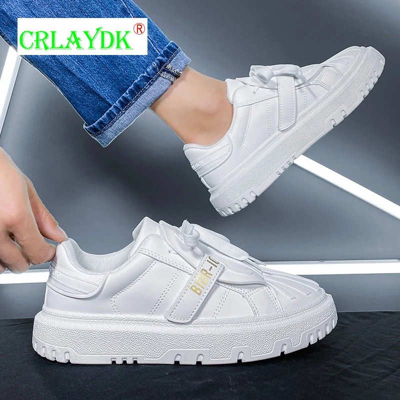

CRLAYDK Leather Fashion Casual Men's Shoes Breathable Sports Skateboard Sneakers Outdoor Walking Slip On Boys Street Footwear