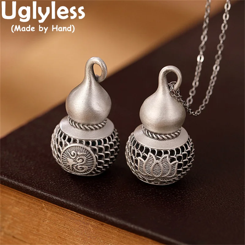 

Uglyless Hollow Filigreed Gourd Pendants for Women Real 999 Pure Silver China Chic Jewelry Thai Silver Lotus Necklaces NO Chains