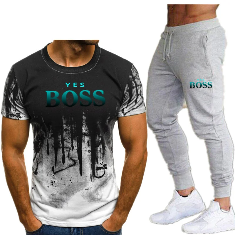 

new 3D digital printing summer thin men's and women's fashion suit two piece T-shirt + trousers