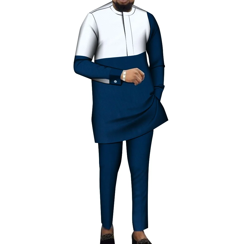 

African Boubou Agbada Dashiki Men's Suit 2 Pieces Sets Long Sleeve Shirt and Pants African Clothes for Men Wedding Wear WYN1646