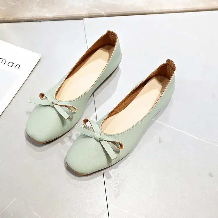 

Moccasin Shoes Square Toe Shallow Mouth Soft Loafers With Fur Female Footwear Bow-Knot Casual Sneaker Moccasins Comfortable New
