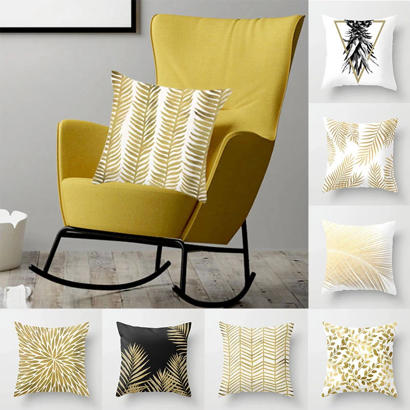 

Cushion Polyester Pillowcase Peach Skin Pillowcase Golden Leaves Cover Pillowcase Modern Simplicity Sofa Cushion Comfortable