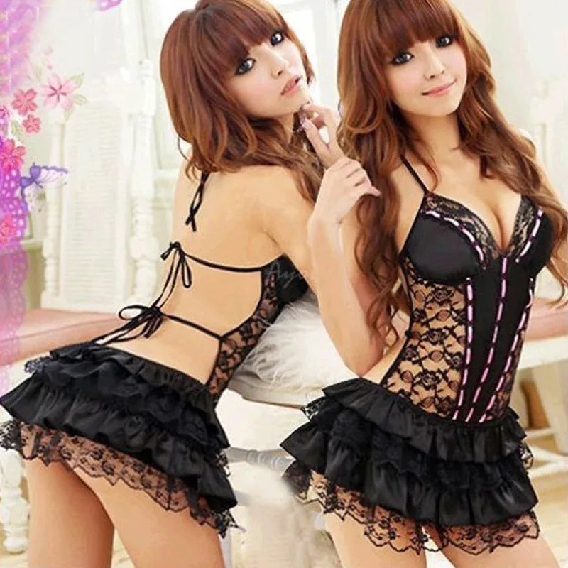 

Women Sexy Lingerie Black Red Solid Lace Lingerie Sexy Hot Erotic Lingerie G-string Sexy Underwear Sleepwear Babydoll Sets Dress