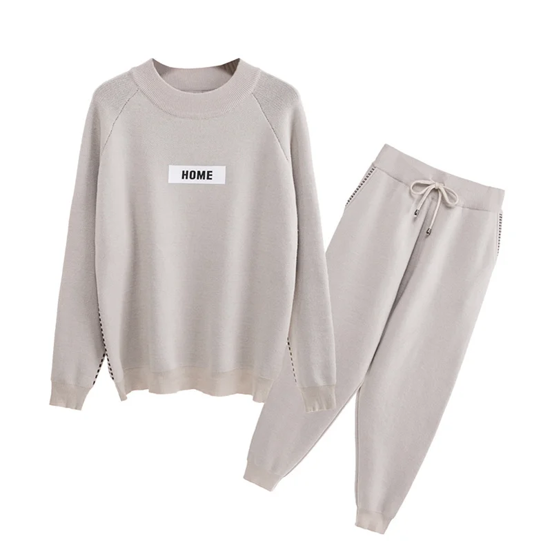 2020 autumn winter Woolen and Cashmere Knitted warm Suit O collar Sweater + Harem pants loose style two-piece set women knit |