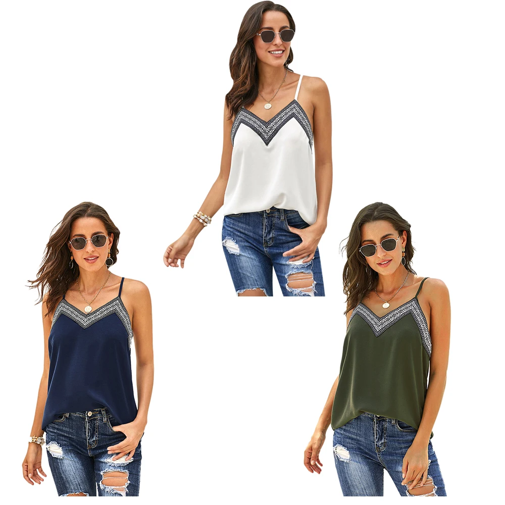 

Summer Loose Embroidered Tops Women New Casual Beach V-neck Sexy Tank Top Women Clothes