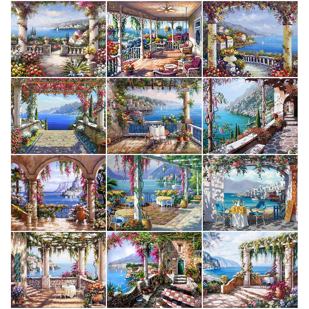 

AZQSD DIY Oil Painting By Numbers Landscape Handpainted Gift 40x50cm Coloring By Numbers Seaside House Home Bedroom Wall Artwork