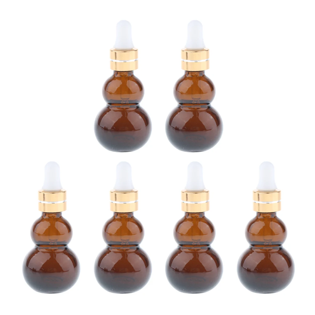 

6pcs Gourd Empty Refillable Essential Oil Glass Dropper Bottle Vial - 30ml