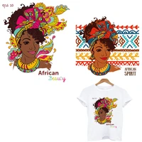 new african spirit black girl thermo stickers heat transfer applique on t shit diy iron on beauty patches for womans clothes